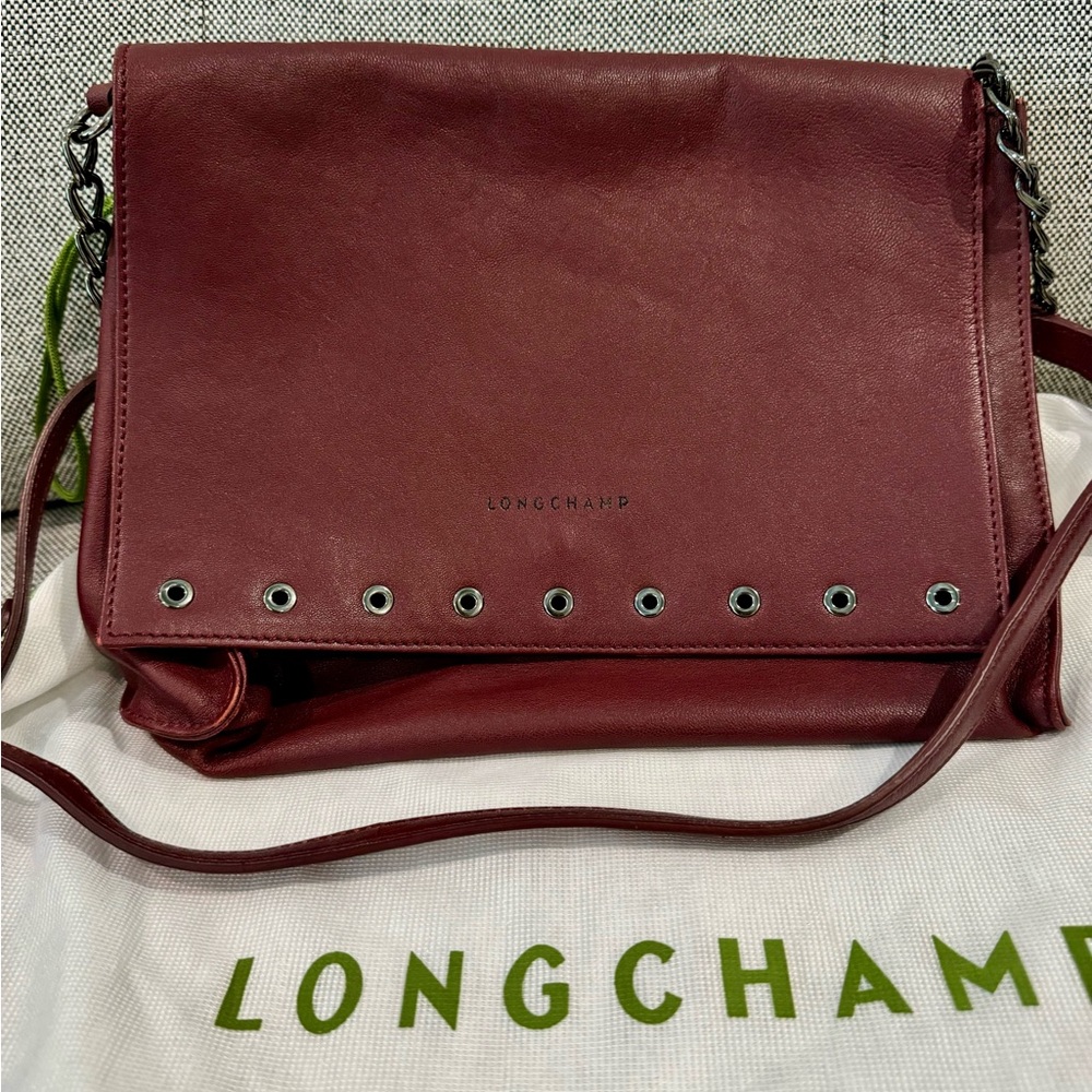 Longchamp Burgundy Leather Paris Rocks Purse w/ Grommets